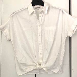 Madewell White Button Up Tie Waist Shirt Blouse XS